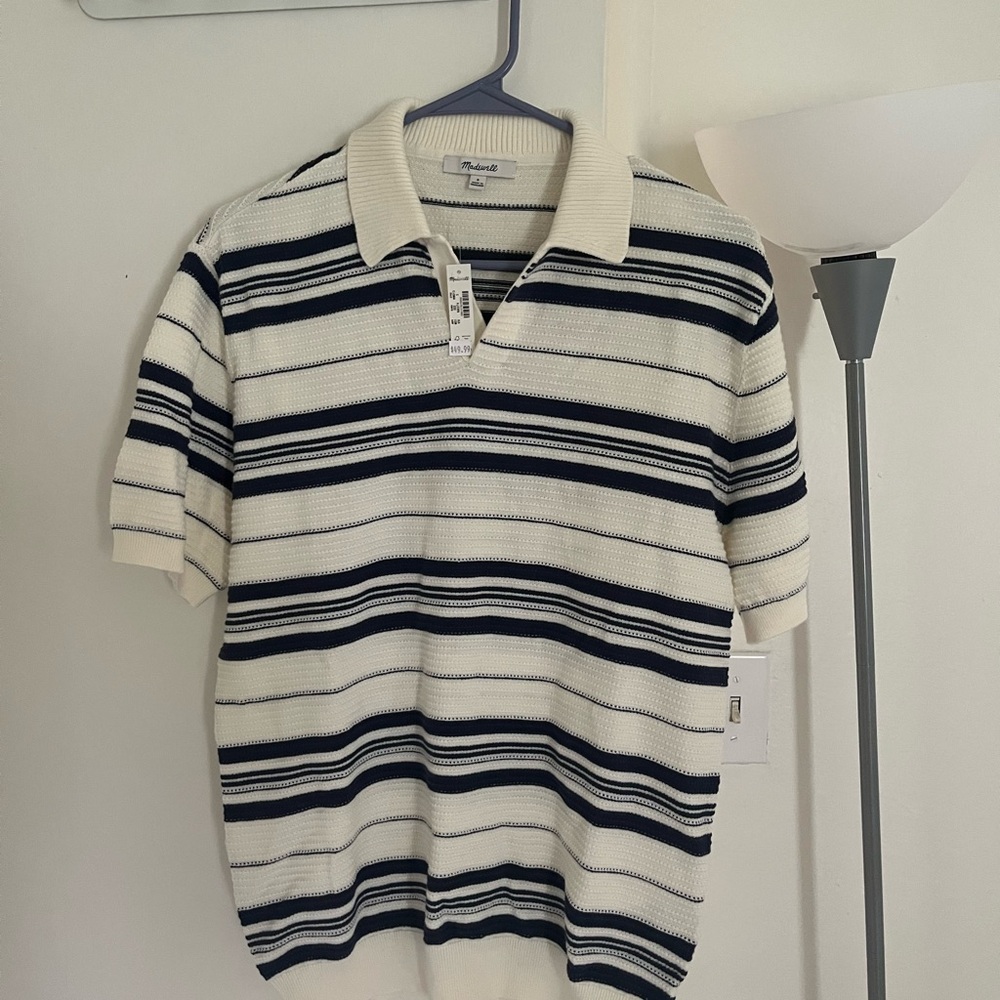 Madewell Men's Polo Shirt - Black and White